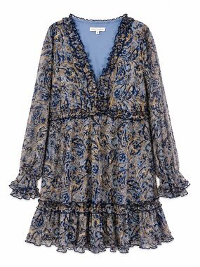 Pookie and Sebastian Paisley Ruffle Mini Dress Womens‎ Large Boho Romantic